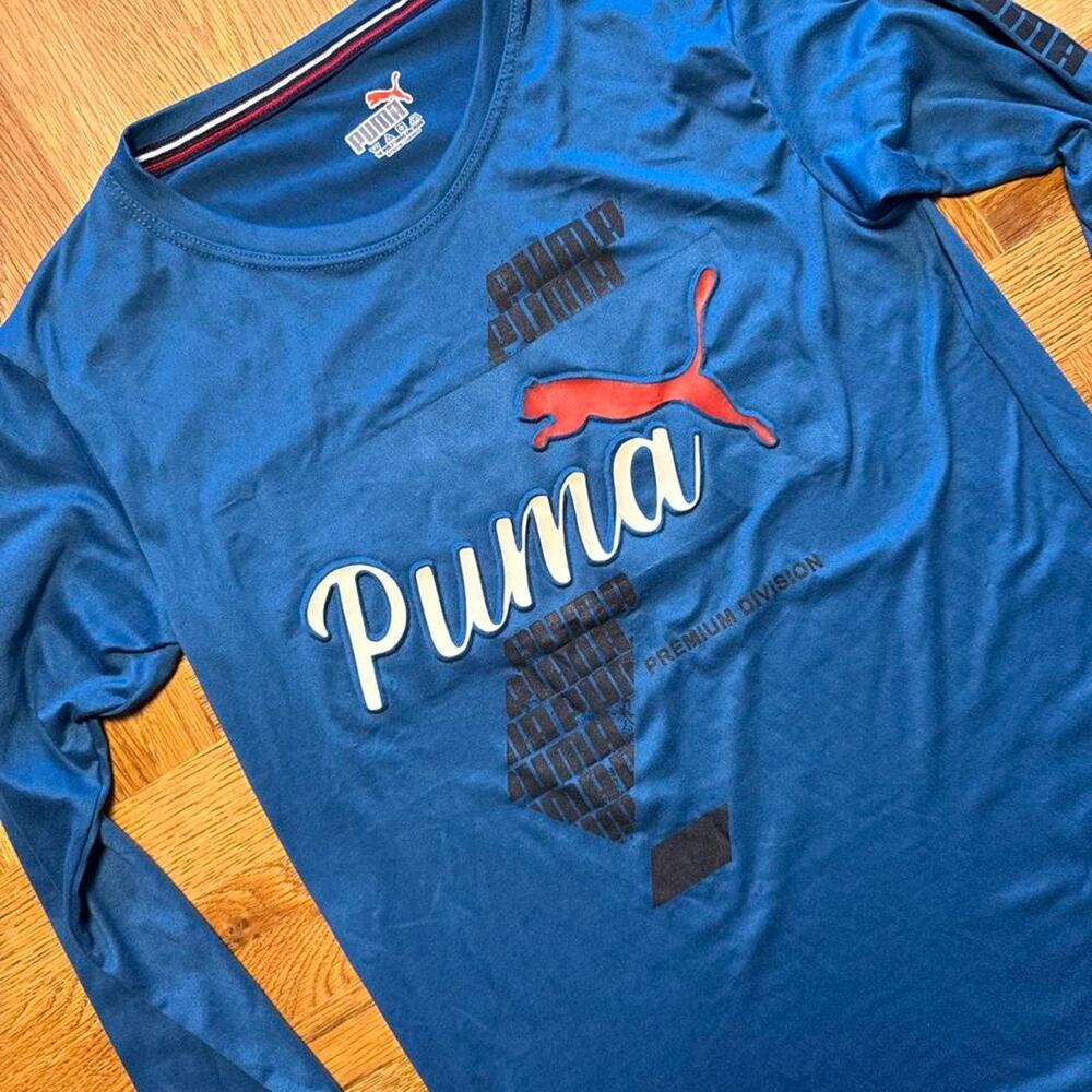 Puma Premium Division Blue Long Sleeve Graphic Shirt Size Small Estimated